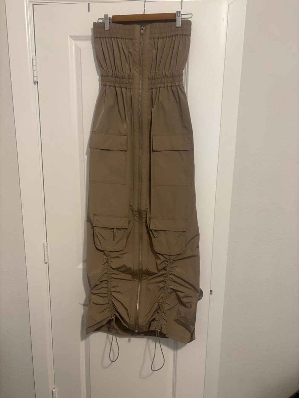 Strapless Cargo Maxi Dress in Khaki